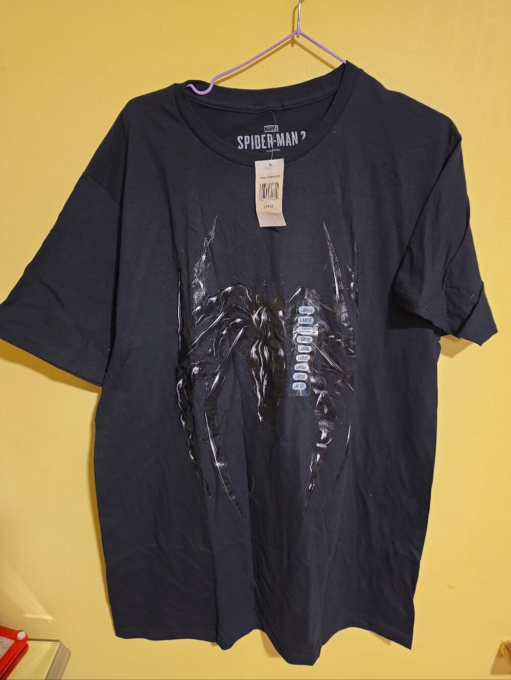 NWT Marvel Spider-Man 2 Adult Size Large T-Shirt Venom Gloss Logo 100% Cotton